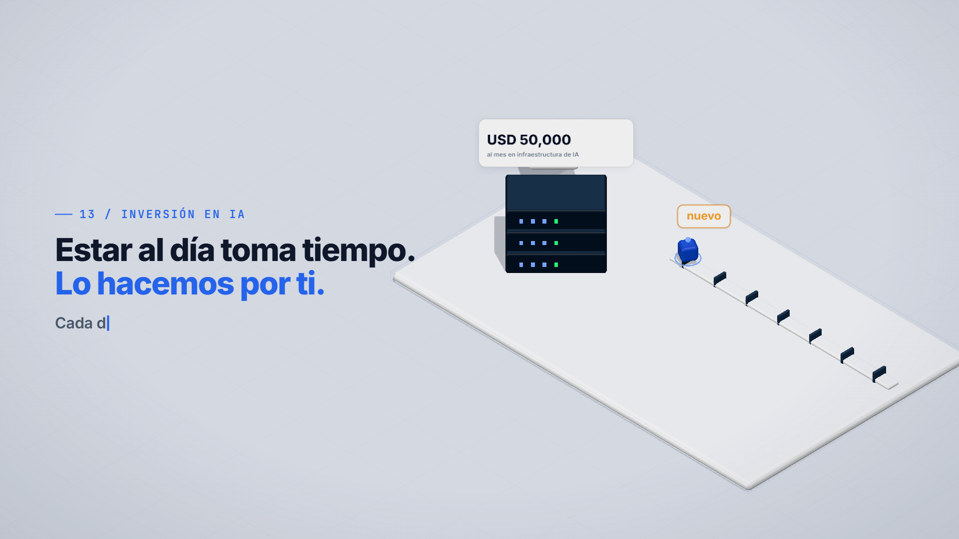 Rack de servidores con el contador de USD 50,000 al mes y una linea de novedades